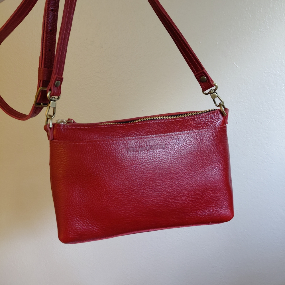 Chilli Red Portland Leather Goods Poppy Regular Size Crossbody Purse Premium